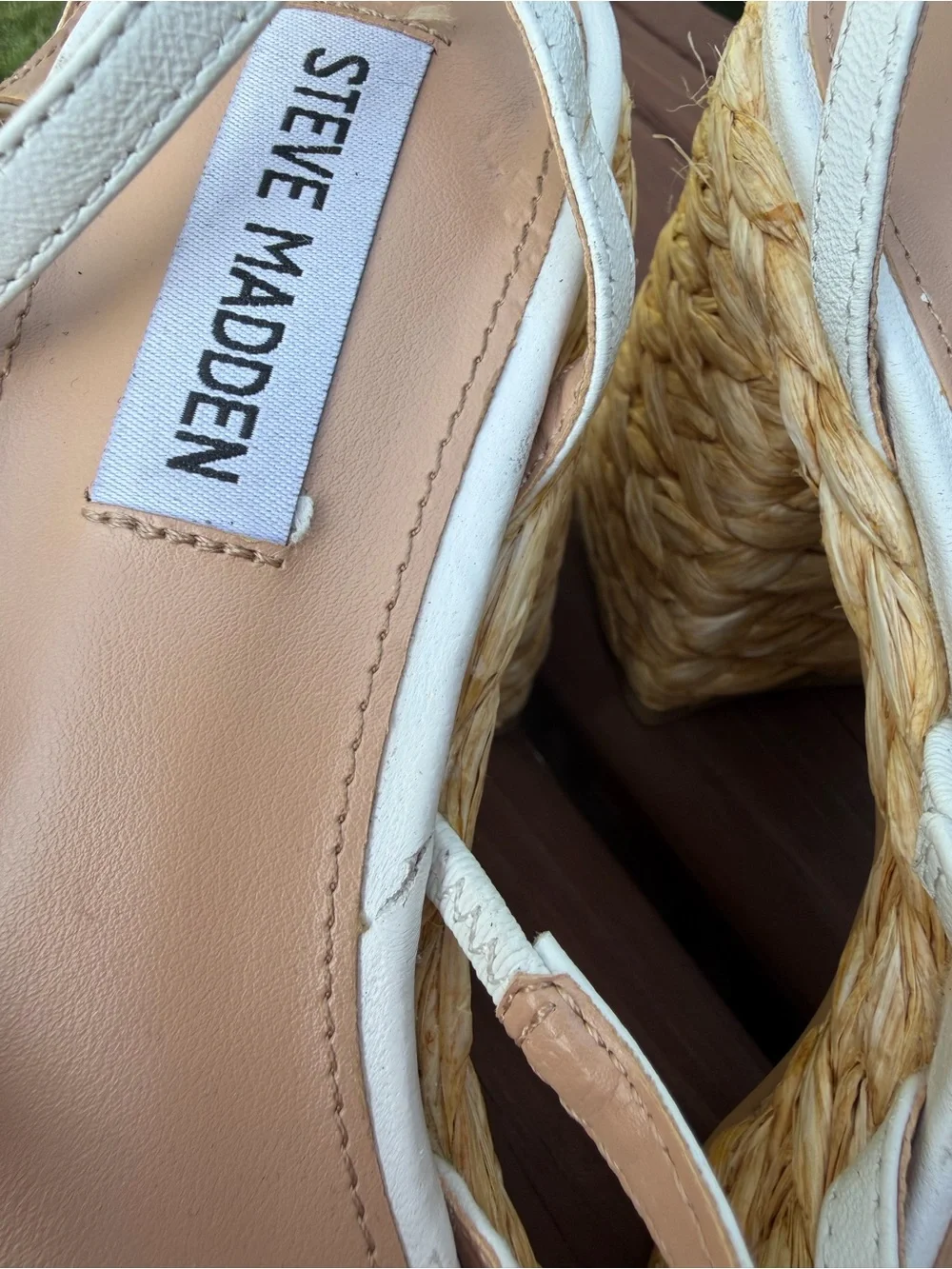 Steve Madden Belise White Leather Raffia Platform Heels 8 $130 Retail